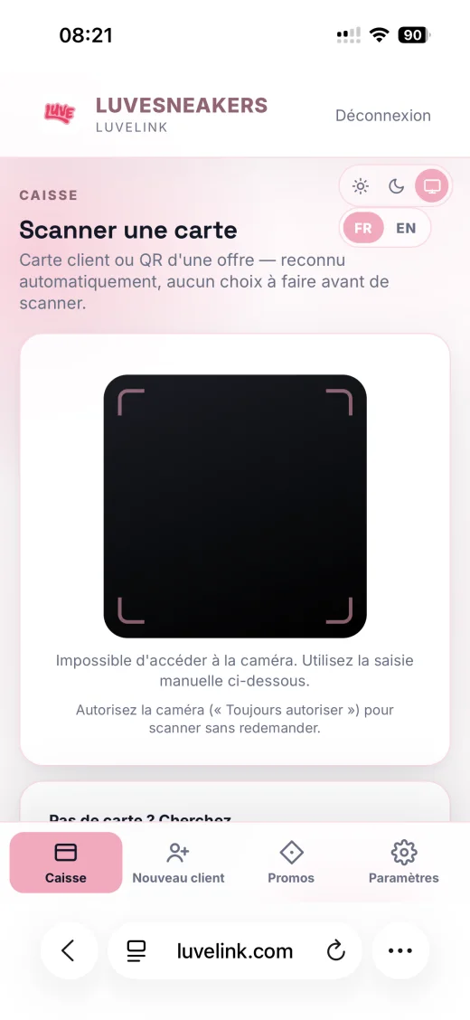 Caisse — scanner une carte